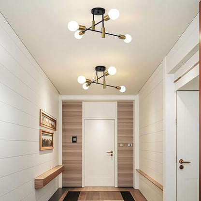 Garwarm 2 Pack 4-Light Industrial Semi Flush Mount Sputnik Ceiling Light Fixture, Black and Gold Modern Sputnik Chandelier for Porch Bedroom Hallway Kitchen Farmhouse - color: 2 Pack 4-Lights,Black & Gold