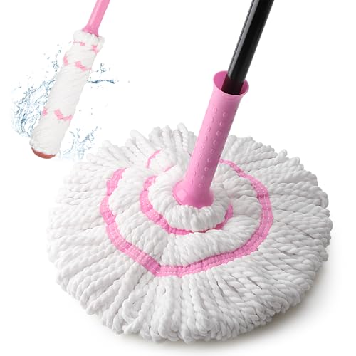 KeFanta Self Wringing Twist Mop, Microfiber Floor Mop with Wringer, 57 inch - color: Pink (1 Handle & 1 Mop Head)