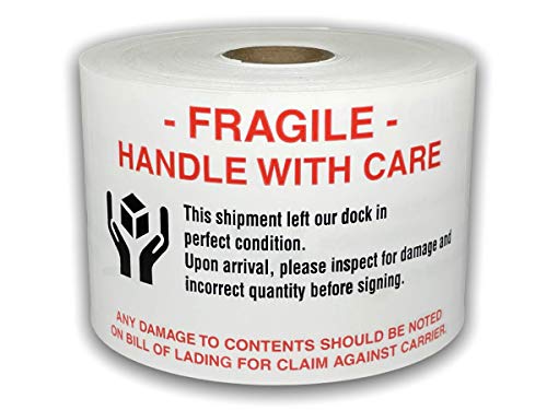 Labels and More 3x5 Fragile Handle with Care Hands Holding Box (White Red Black) Shipping Pallet Stickers 1 Roll of 500 Labels