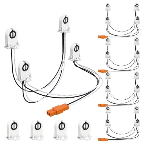Sunco T8 Non-Shunted Tombstones for LED Fluorescent Tube Replacements, Wiring Harness (8 Sockets), Holds Hybrid and Type B Tubes T8 Sockets 4 Pack