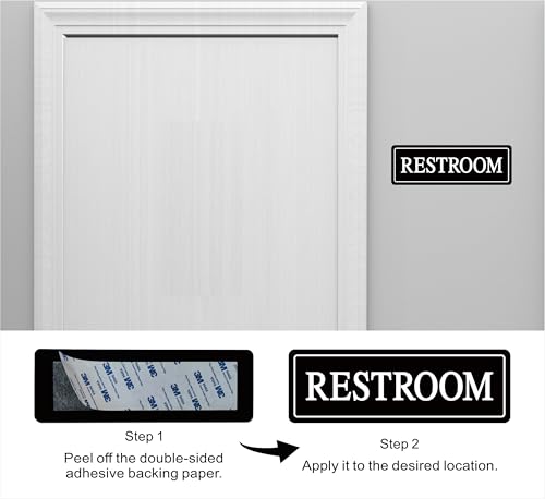 Restroom Sign - Bathroom Sign, Premium Durable Acrylic Material, Super Strong Self-Adhesive, Quick Installation, Suitable For Your Home And Business (9×3 Inches, Black/White) - color: Black/White - Restroom