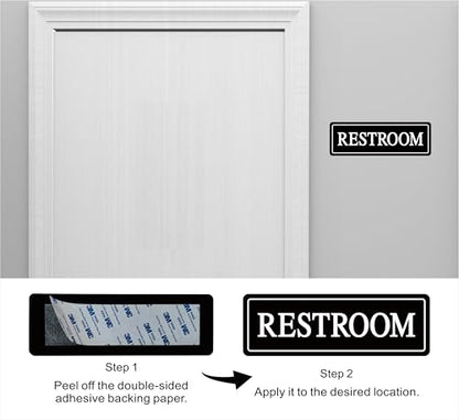 Restroom Sign - Bathroom Sign, Premium Durable Acrylic Material, Super Strong Self-Adhesive, Quick Installation, Suitable For Your Home And Business (9×3 Inches, Black/White) - color: Black/White - Restroom