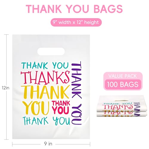 9x12 White Thank You Bags for Small Business with Colorful Font, 100PCS - color: Colorful Thank You Bags