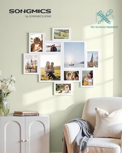 SONGMICS 10 Tool-Free Assembly Collage Photo Frames for Wall - color: Cloud White, size: 8*10 2 pack+ 5*7 4 pack + 4*6 4 pack