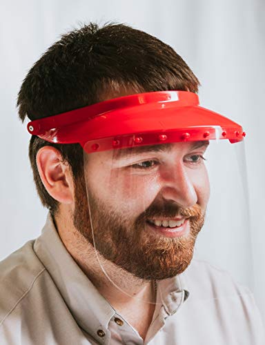 Molded Products MPC-300-R Reusable Safety Face Shield, Full Face Protection with Anti-Fog Coating, Visor, (1) 6 inch, and (1) 7 inch Shield, Washable (Red)