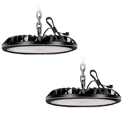 2 Pack LED High Bay Light 300W 30000LM, UFO LED Shop Light with 4ft Plug Cable, 6500K Commercial Bay Lighting, IP65 Waterproof for Warehouse Workshop - color: 2 Pack, size: 300W