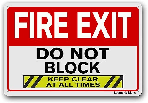 Aluminum Fire Exit Sign, Do Not Block Keep Clear at All Times Safety Sign, 12x16 Inch - color: Sign05, size: 12"x16"