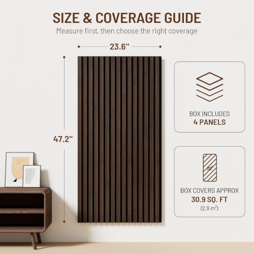 Amsleekey 4-Pack 47.2″x23.6″ Acoustic Wood Wall Panels,8 Hooks, Dark Walnut - color: Dark Walnut, size: 47.2 x 23.6 in - 4 pcs