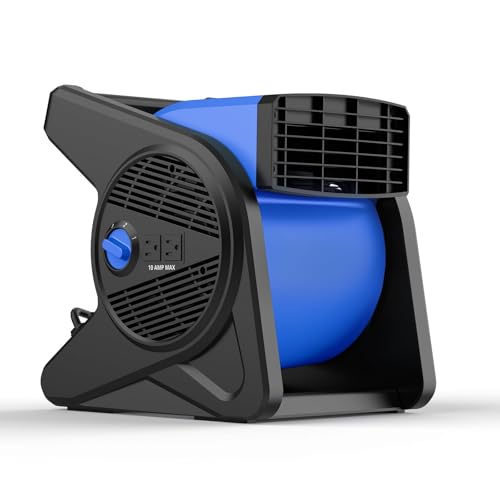 shinic High Velocity Fan 15" 375 CFM 3-Speed Utility Fans Air Mover Blower Fan with 270° Pivot Carpet Dryer Floor Fan with 2 Outlets Portable Industrial Fans for Job Site Home Garage Work shop, Blue - color: Blue