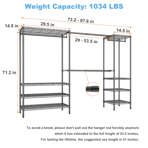 Ulif E11 Heavy-Duty Garment Rack, Metal Clothes Rack, Load 1034lbs, Black - color: Black