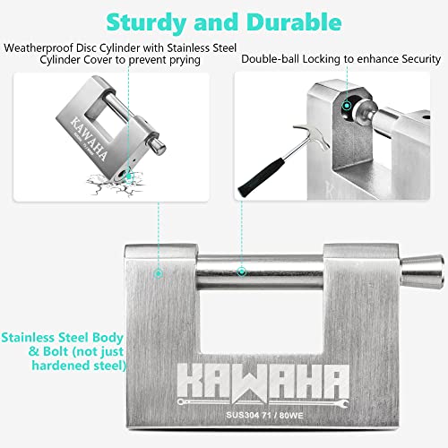 71/80-2PS Stainless Steel D-Shaped Padlock with Stainless Steel Keys for Garage Door, Containers, Shed, Locker and Warehouse (3-1/8 inch, Keyed Alike - 2 Pack) - color: Keyed Alike - 2 Pack, size: 3-1/8 Inch