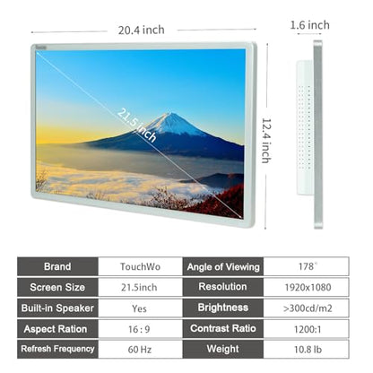 Capacitive Multi-Touch Screen Industrial Monitor, 16:9 Display, Built-in Speakers, USB, VGA, DP & HD-MI Ports, Digital Signage Displays and Player for Advertising (21.5-Inch White) - size: 21.5-Inch White