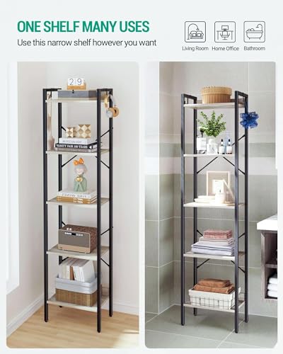 Hzuaneri Bookshelf, Book Shelf, Industrial Bookcase with 2 Hooks - color: Greige, size: 9.4"D x 15.7"W x 63"H