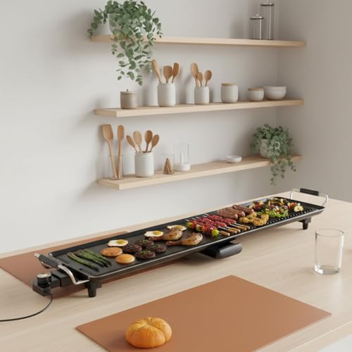 Costzon 39.5" Electric Griddle, 1400W Nonstick Extra Large Griddle, Long Table Top Grill w/4-Level Temp & Drip Tray, Indoor Outdoor Cooking Plates Teppanyaki Grill for Pancake, BBQ, Camping Gatherings - size: 39.5
