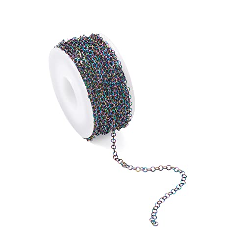 Craftdady 32.8 Feet Stainless Steel Rolo Cable Chain Link Multi-Color Round Cross Chain 3mm with Spool for Jewelry Pendant Necklace Bracelet Making - color: Multi-Colors, 10 Meters, 3x0.6mm
