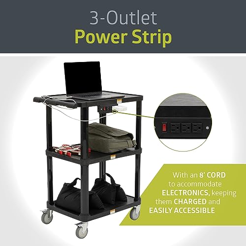 Pearington 3-Shelf Mobile Utility Cart with 3 Outlets and 8' Cord, Heavy-Duty Service Cart for Offices and Warehouses with 3 Shelves, Black, 2 Pack - size: 2 Pack