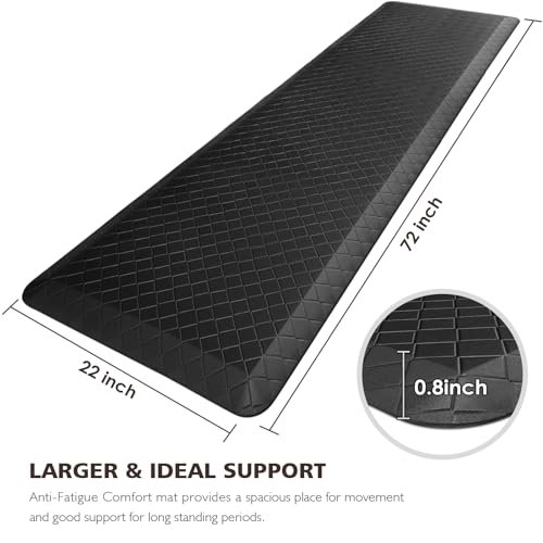 HappyTrends Kitchen Floor Mat - 4/5 Inch Thick Anti-Fatigue Kitchen Rug - color: Black, size: 72"L x 22"W x 0.8"Th