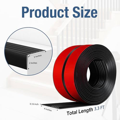 Stair Edge Trim Self Adhesive Rubber Stair Nosing Edge Protector - color: Black, size: 4 In X 3.3 Ft