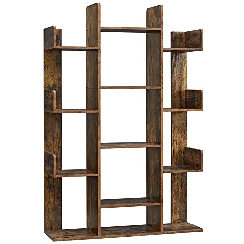 VASAGLE Bookshelf with 13 Storage Shelves, 9.8 x 33.9 x 55.1 Inches - color: Rustic Brown, style: 5-Tier (33.9"W)