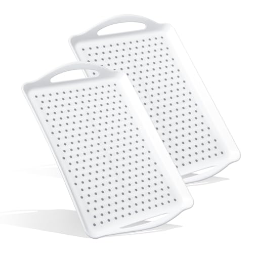 2 Pcs Large Non Slip Serving Tray with Handles, 17.9 x 12.5 Inches - color: White