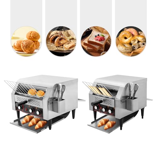 Conveyor Toaster, Electric Commercial Restaurant Industrial Conveyor Toaster 7 Speed Heavy Duty Bread Baker Machine with Box & Clip for Baking Toast, Sandwiches, Pineapple Buns (450 Slices/H)