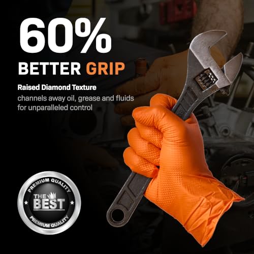 First Glove 8 Mil Heavy Duty Nitrile Gloves - Diamond Grip - Disposable Gloves for Mechanic, Automotive & Industrial Work - size: XX-Large