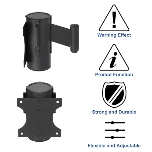 MECCANIXITY Wall Mount Retractable Belt Barrier 6.56ft Crowd Control Belts - color: Black/Black, size: 6.56 ft