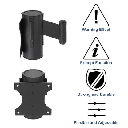MECCANIXITY Wall Mount Retractable Belt Barrier 9.84ft Crowd Control Belts - color: Black/Black, size: 9.84 ft