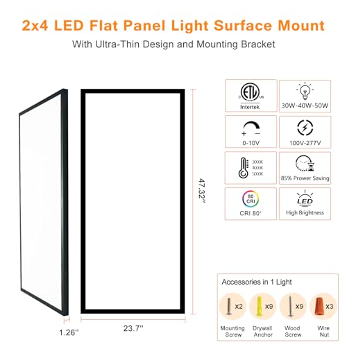 Black 2x4 FT LED Flat Panel Light Surface Mount 2 Pack