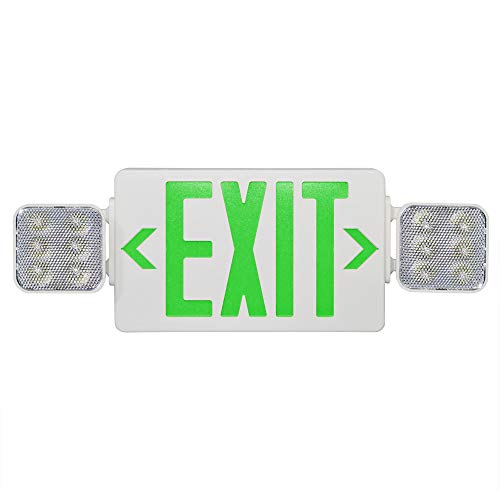 LED Exit Signs with Emergency Lights | Green Letters | Rechargeable Battery Backup | UL-94V-0 Flame Rating | Wall/Ceiling Mount | Energy‑Efficient | for Offices, Stores and Warehouses