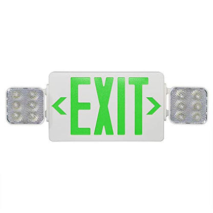 LED Exit Signs with Emergency Lights | Green Letters | Rechargeable Battery Backup | UL-94V-0 Flame Rating | Wall/Ceiling Mount | Energy‑Efficient | for Offices, Stores and Warehouses