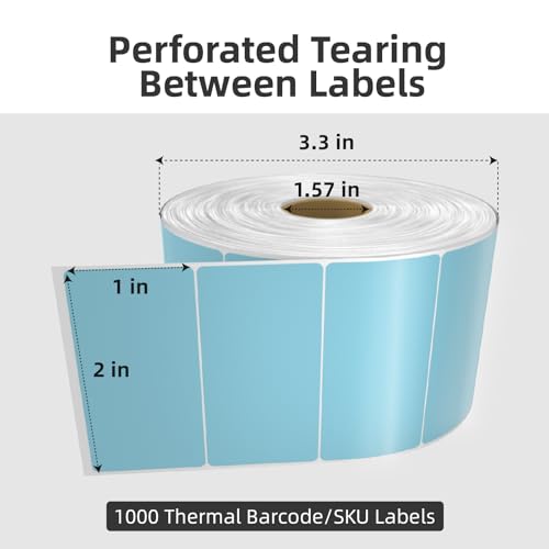 1000 2x1 Thermal Labels Roll, HUOJI Blue Shipping Barcode Labels - color: Blue, size: 2x1
