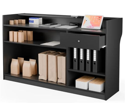 Displays2go Free-Standing Black Melamine Register Stand