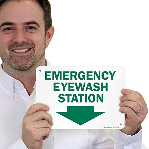 SmartSign - S-1441-PL-10 "Emergency Eyewash Station" Sign With Down Arrow | 7" x 10" Plastic 10" x 7" Plastic - color: 10" x 7" Plastic