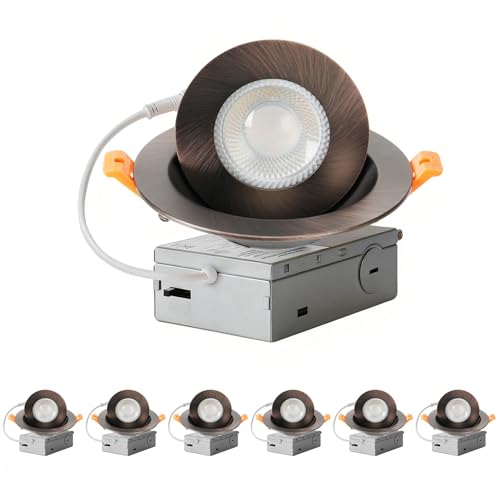 ZYC Gimbal LED Recessed Lighting - 4 Inch 5CCT 9W 360° Rotation Adjustable Eyeball Light,LED Swivel Spotlight,Directional Sloped Ceiling Light,Dimmable Canless Wafer Downlight Pack of 6 Bronze. - color: Bronze, size: 4 INCH || 6 PACK
