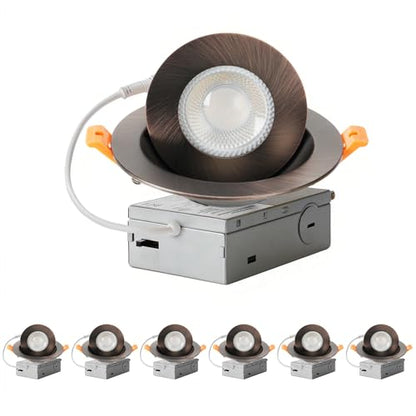 ZYC Gimbal LED Recessed Lighting - 4 Inch 5CCT 9W 360° Rotation Adjustable Eyeball Light,LED Swivel Spotlight,Directional Sloped Ceiling Light,Dimmable Canless Wafer Downlight Pack of 6 Bronze. - color: Bronze, size: 4 INCH || 6 PACK