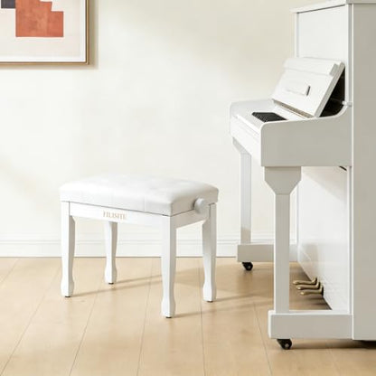 Adjustable Height Piano Bench, Wooden Piano Stool with Waterproof Padded Cushion, Bench Seat for Vanity, Bedroom, Living Room, White - color: Single-white
