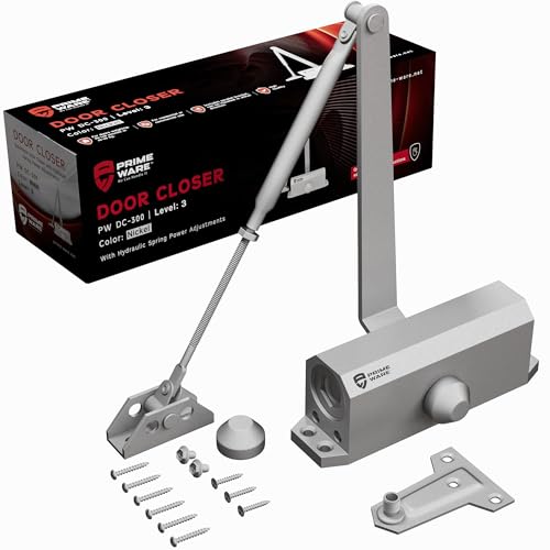 PrimeWare DC-300 Adjustable Automatic Door Closers for Home | Soft Close, No Slam | Residential and Commercial Door Closer | Level 3 | for Doors Weighing 90-140 lbs | Hydraulic Door Spring - Nickel - size: Level 3, style: Nickel