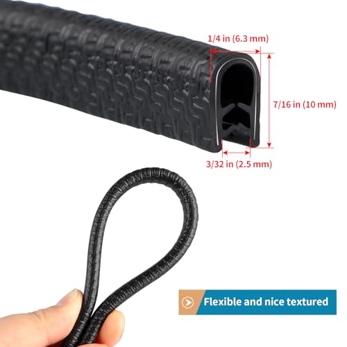 Rubber Edge Trim Guard 10ft/3m, Adhesive Free Door Edge Protector, U Shape Edge Seal Strip with Embedded Metal Clips Fits 3/64" to 1/8" Thick Edges (Black) - size: 120" L x 0.25" W
