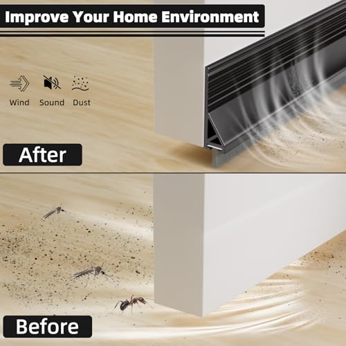 Esufeir 39” Under Door Draft Stopper with Brush,Black - color: Black, size: 39" X 1Pack