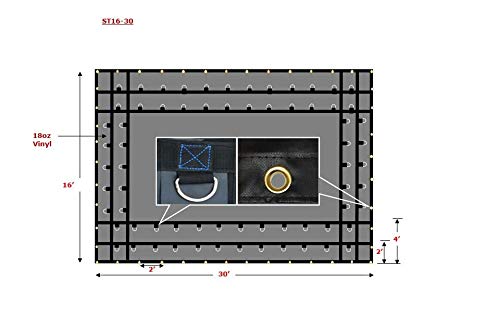 Mytee Products 16' x 30' Flatbed Trailer Steel Tarp with 4 FT Drop - Heavy Duty Black 18 Oz Vinyl Waterproof Tarp for Truck/Trailers to Protect Cargo from Wind, Rain, Snow and Sun - size: 16' x 30' (4' Drop)