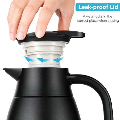 Tiken 68 Oz Thermal Coffee Carafe, Stainless Steel Insulated Vacuum Coffee Carafes for Keeping Hot, 2 Liter Beverage Dispenser (Matte Black) - color: Matte Black, size: 68 Ounces