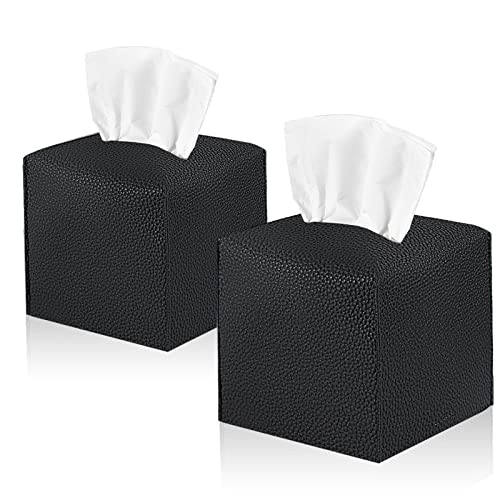 2 Pack 5"x5"x5" Square PU Leather Tissue Box Holders for Home & Office - color: Black