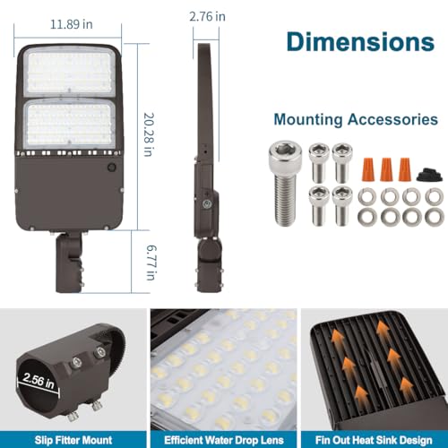 LED Parking Lot Light 300W/240W/200W Adjustable with Dusk to Dawn - size: 300W-Slip Fit-1Pack