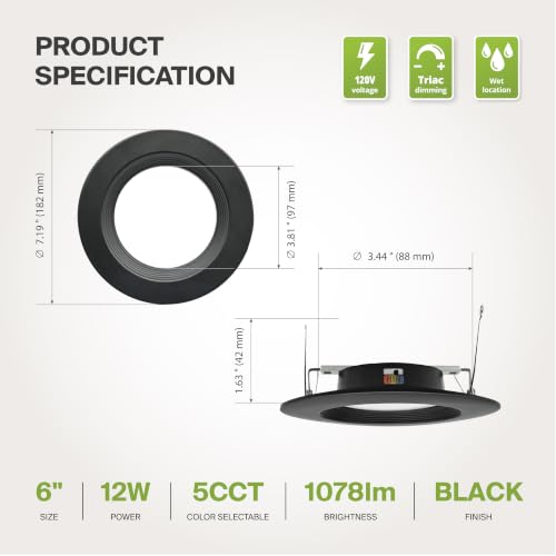 ASD 1 Pack Black Retrofit LED Recessed Lighting 6 Inch, 5CCT Wafer Lights - color: Black, size: 1 Pack