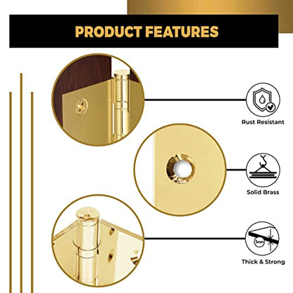 Solid Brass Door Hinge Heavy Duty Ball Bearing Polished Tarnish Aged Patina Gold 4x4 Inch - Set of 24 Hinges (Non Lacquered Brass) - color: Unlacquered Brass