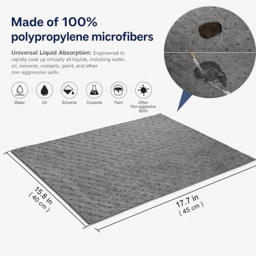 Okllen 50 Pcs Oil Absorbent Pads, 16"x18" Pigmats Spill Pads Dimpled Texture for Fast Spill Cleanup for Garage, Workshop & Industrial Use