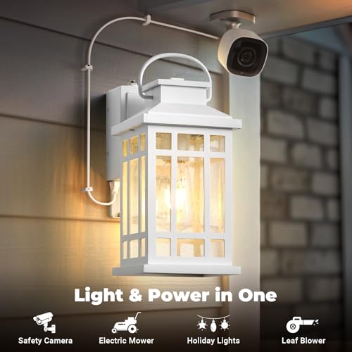 White Dusk to Dawn Outdoor Lighting with GFCI Outlet, Aluminum - color: White, size: D2D 1-Pack