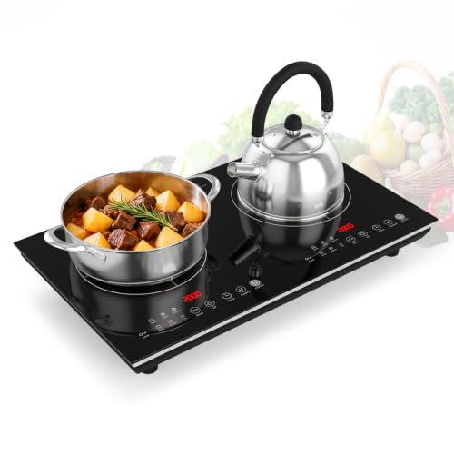 VBGK 2 burner induction cooktop,110V 4000W 2 burner induction plate with Brushed Panel LED touch Control, induction stove top with 10 Power Levels, Kids Lock & 4H Timer - size: 2 burner induction cooktop