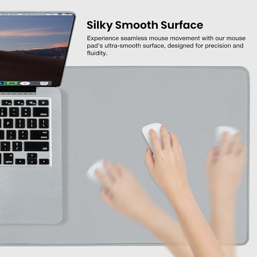 ALOANES Non-Slip Extended Mouse Pad Office&Home Desk Mat Stitched Edge - color: Light Gray, size: 27.6L x 11.8W inches